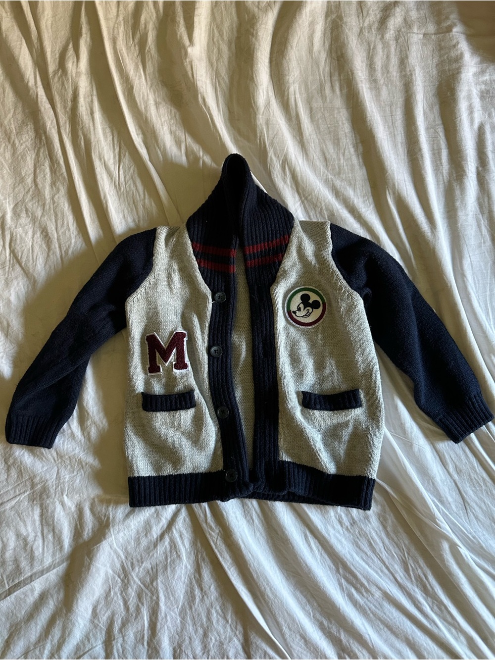 Janie and Jack Disney Two-Tone Knit Cardigan Light Gray & Navy Kids 2T